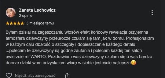 Oryginalna opinia klientki Google o salonie LONG HAIR w Opolu